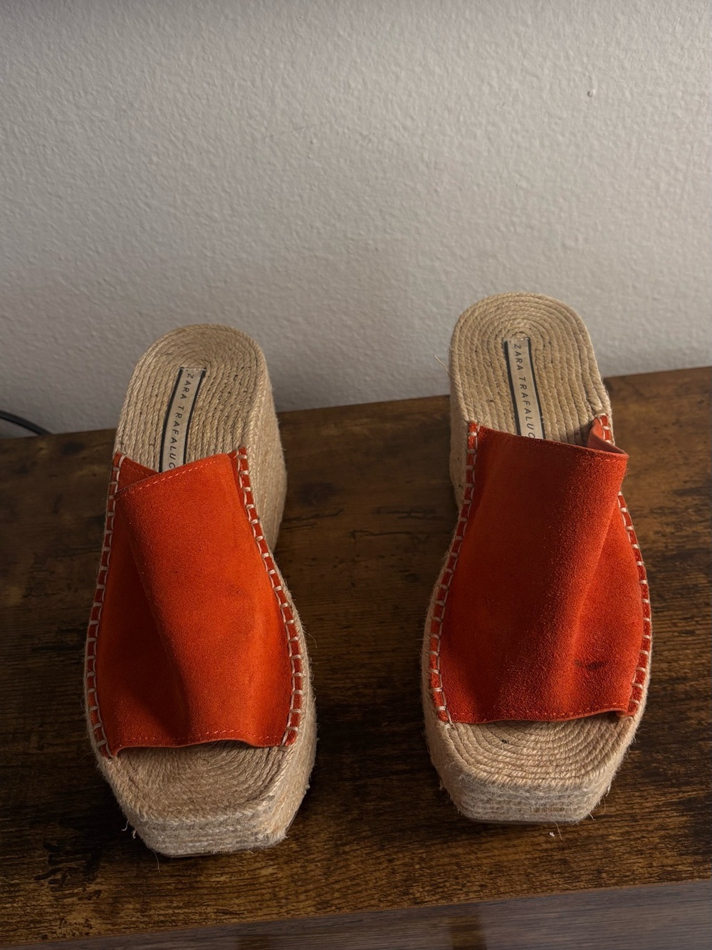Zara Orange Suede Platform Espadrille Slides